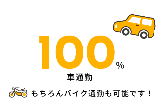 車100%（バイク通勤もOK）